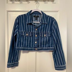 Forever 21 Small Cropped Striped Denim Jacket